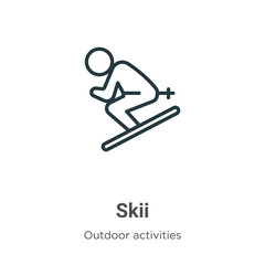 Skii outline vector icon. Thin line black skii icon, flat vector simple element illustration from editable outdoor activities concept isolated on white background