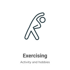 Obraz premium Exercising outline vector icon. Thin line black exercising icon, flat vector simple element illustration from editable activity and hobbies concept isolated on white background