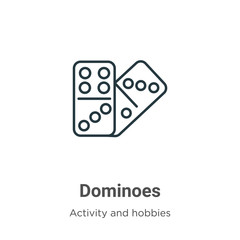 Dominoes outline vector icon. Thin line black dominoes icon, flat vector simple element illustration from editable activity and hobbies concept isolated on white background