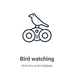 Obraz premium Bird watching outline vector icon. Thin line black bird watching icon, flat vector simple element illustration from editable activity and hobbies concept isolated on white background