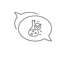Chemistry lab line icon. Chat bubble design. Laboratory flask sign. Analysis symbol. Outline concept. Thin line chemistry lab icon. Vector