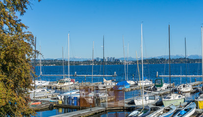 Fototapeta na wymiar Boats And Bellevue Skyline