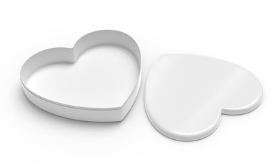 Heart shaped opened box mockup. 3d illustration isolated on white