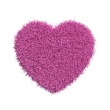 Pink fur heart isolated on white.