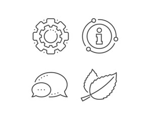 Mint leaves line icon. Chat bubble, info sign elements. Herbal leaf sign. Tea with Mentha symbol. Linear mint leaves outline icon. Information bubble. Vector