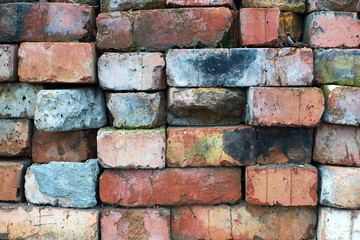 Old brick lies assembled in rows