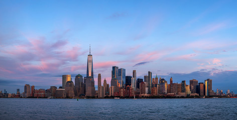 View to Manhattan skyline from Jersey city at sunset