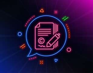 Copywriting line icon. Neon laser lights. Ð¡opyright signature sign. Feedback symbol. Glow laser speech bubble. Neon lights chat bubble. Banner badge with copywriting icon. Vector - obrazy, fototapety, plakaty