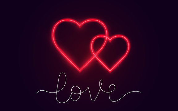 Valentine's Day. Celebration. Love. Big heart in neon style.	