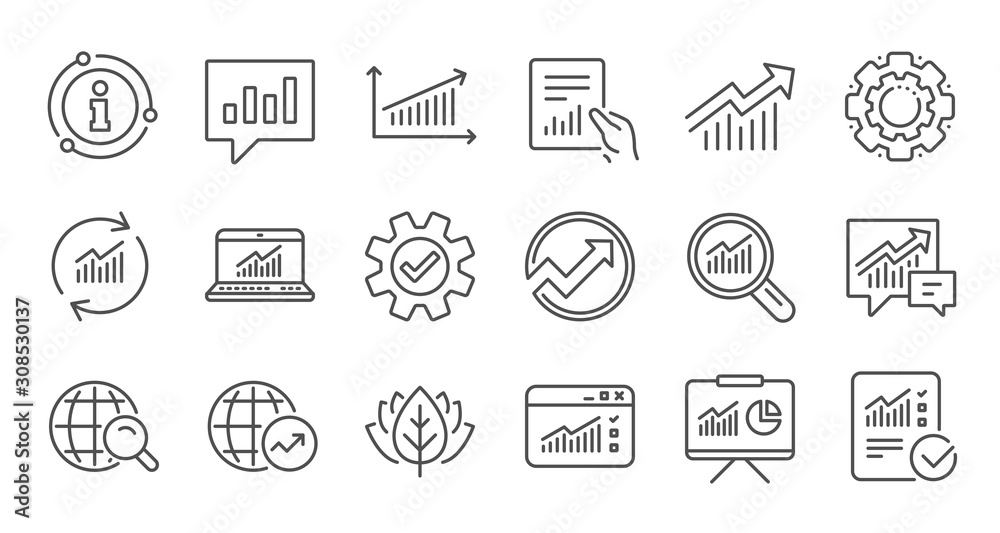 Poster analytics line icons. reports, charts and graphs. data statistics linear icon set. quality line set.