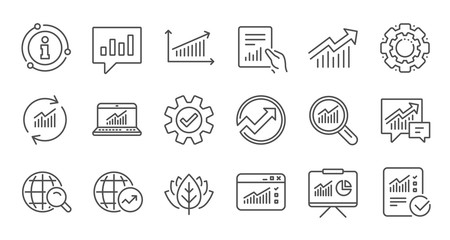 Analytics line icons. Reports, Charts and Graphs. Data statistics linear icon set. Quality line set. Vector - obrazy, fototapety, plakaty
