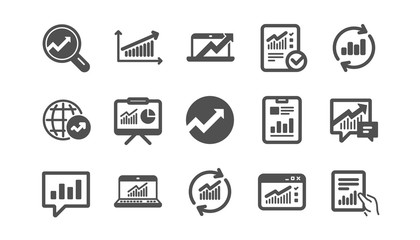 Analytics icons. Reports, Charts and Graphs. Data statistics classic icon set. Quality set. Vector