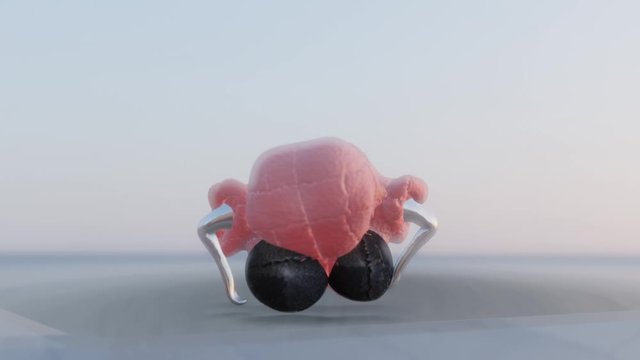3d render of organic robot character. Cyborg standing up animation. Pillow eyes