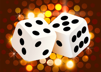 Two dices, surrounded by a luminous frame. Luck banner. Casino concept.