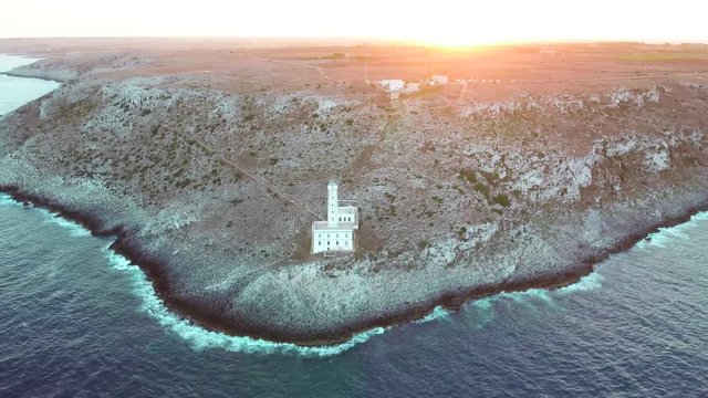 lighthouse Punta Palascia, Salendo south Italy, drone zoom IN