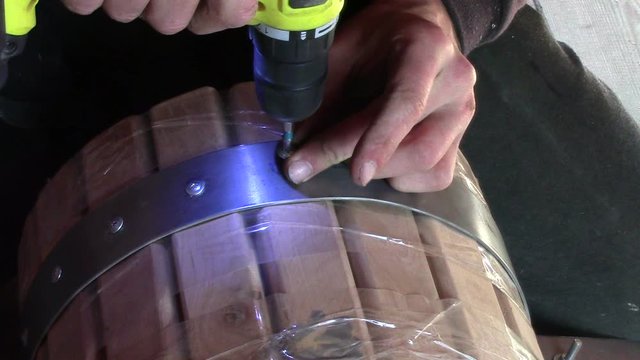 In carpentry stodio workplace. Wood processing woodworking close-up. Process of creating  handmade wooden product.