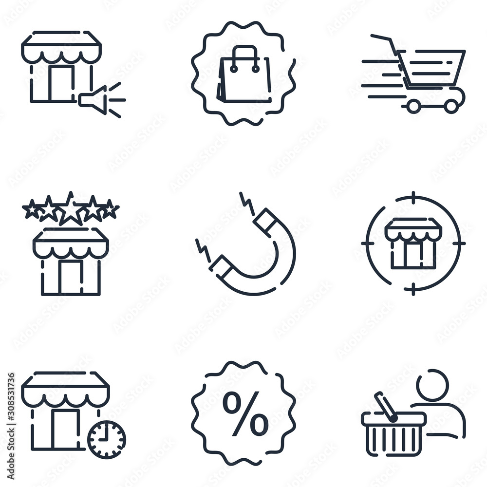 Aufkleber marketing strategy set icon template color editable. marketing pack symbol vector sign isolated on white background icons vector illustration for graphic and web design.