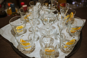 Beautiful colorful table decoration with glasses