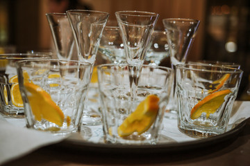Beautiful colorful table decoration with glasses