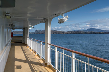 Fototapeta na wymiar deck walkway of cruiser out of Sognefjord, Ytre Sula, Norway