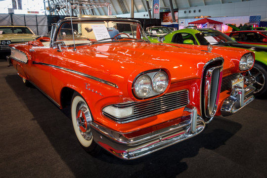 STUTTGART, GERMANY - MARCH 03, 2017: Full-size car Edsel Pacer Convertible, 1958. Europe's greatest classic car exhibition "RETRO CLASSICS"