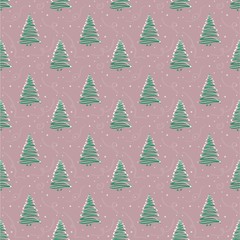 Obraz premium Christmas Winter seamless pattern with christmas trees,Surface design for textile, fabric, wallpaper, wrapping, giftwrap, paper, scrapbook and packaging. Vector