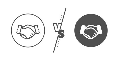 Hand gesture sign. Versus concept. Handshake line icon. Business deal palm symbol. Line vs classic handshake icon. Vector