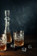 Whiskey in glass with ice
