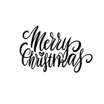 Merry Christmas balack hand lettering isolated on white. image.