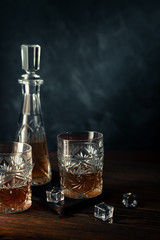 Whiskey in glass with ice