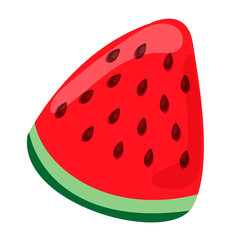 Fruit. One cartoon piece of watermelon with watermelon seeds Vector illustration isolated on transparent background