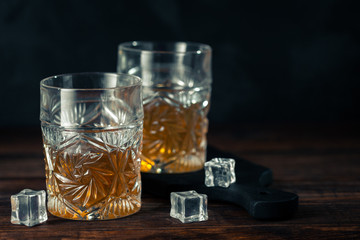 Whiskey in glass with ice