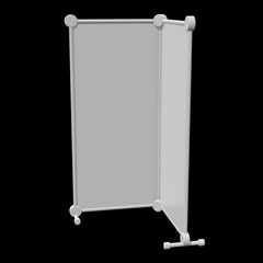 Blank Roll Up fold up Banner Stands. Trade show booth white and blank. 3d render on black background. High Resolution Template for your design.