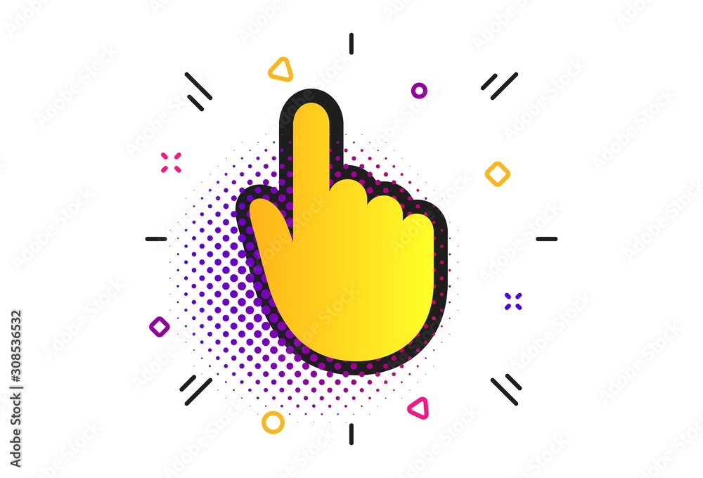 Poster hand cursor sign icon. halftone dots pattern. hand pointer symbol. classic flat cursor icon. vector