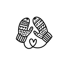 Hand Drawn Christmas kid Mittens Sketch Symbol isolated on white background. of winter elements In Trendy outlined Style