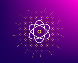 Fototapeta premium Atom line icon. Halftone pattern. Energy sign. Chemical element symbol. Gradient background. Atom line icon. Yellow halftone pattern. Vector