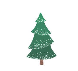 Naklejka na ściany i meble Fir tree with snow texture. Pine xmas vector illustration isolated on white background. Simple flat cartoon green spruce plant for christmas decorating