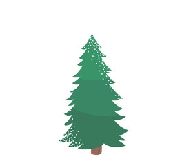 Fir tree with snow texture. Pine xmas vector illustration isolated on white background. Simple flat cartoon green spruce plant for christmas decorating