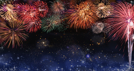 Abstract colored firework background with free space for text