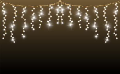  Christmas bright, beautiful lights, design elements. Glowing lights for the design of Christmas greeting cards. Garlands, light Christmas-tree decorations.