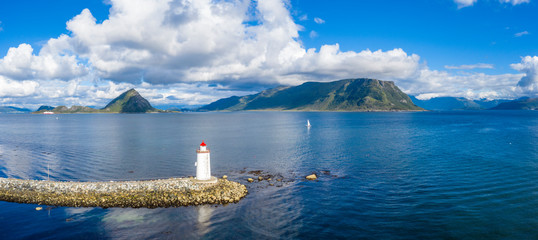 Aerial view of Hogsteinen Lighthouse, Godoya Island, Alesund, Norway