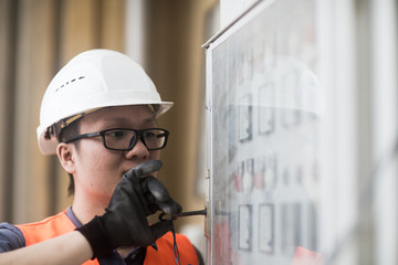 young worker in a concrete factory