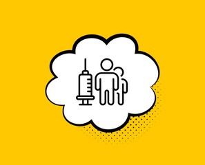 Medical vaccination line icon. Comic speech bubble. Medicine vaccine sign. Pharmacy medication symbol. Yellow background with chat bubble. Medical vaccination icon. Colorful banner. Vector