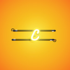 Yellow neon character, vector illustartion