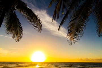 Naklejka na ściany i meble Sunset on a beach of the city of Sao Luis do Maranhão, Maranhão, Brazil