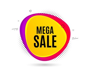 Mega Sale. Banner text shape. Special offer price sign. Advertising Discounts symbol. Geometric vector banner. Mega sale text. Gradient shape badge. Halftone pattern. Vector