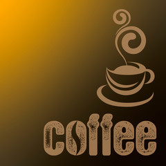 cup of coffee illustration gradient brown background with copy space for text