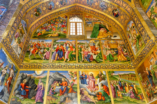 Interior, frescos representing scenes of the Bible, Holy Savior (Vank) Armenian Cathedral, Esfahan, Iran
