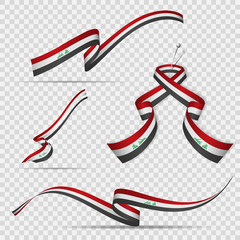 Flag of Iraq. 3rd of October. Set of realistic wavy ribbons in colors of iraqi flag on transparent background. Allahu Akbar. Independence day. National symbol. Vector illustration.