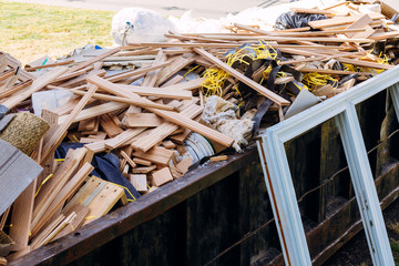 Old and used construction material in the new building construction work